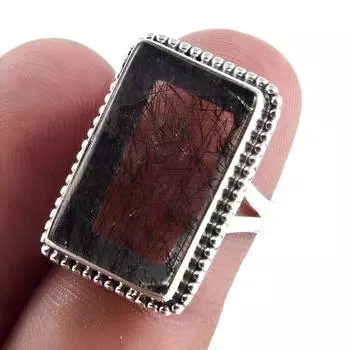 Natural Black Rutile Gemstone Handmade 925 Sterling Silver Jewelry Ring S.7 o3e60