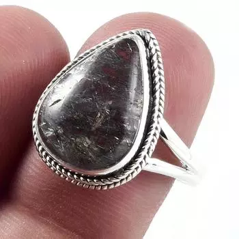 Natural Black Rutile Gemstone Handmade 925 Sterling Silver Jewelry Ring S.8 F7j88