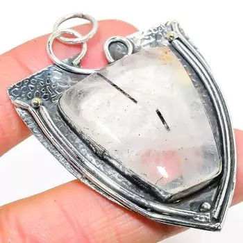 Natural Black Rutile Gemstone Handmade 925 Sterling Silver Pendant 2.60 A3r06