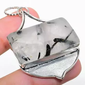 Natural Black Rutile Gemstone Handmade 925 Sterling Silver Pendant 2.21 c1j34