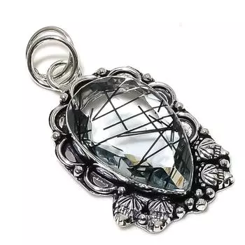 Natural Black Rutile Gemstone Handmade 925 Sterling Silver Pendant 2.09 u1V26