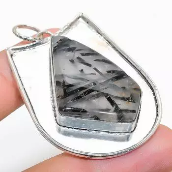 Natural Black Rutile Gemstone Handmade 925 Sterling Silver Pendant 2.17 y1w06