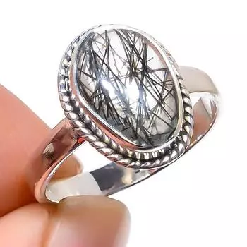 Natural Black Rutile Gemstone Handmade 925 Sterling Silver Jewelry Ring S.6 G9V51
