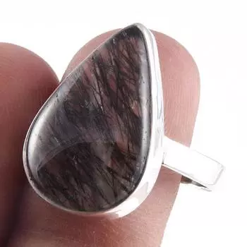 Natural Black Rutile Gemstone Handmade 925 Sterling Silver Gift Ring S.9.5 M5F11