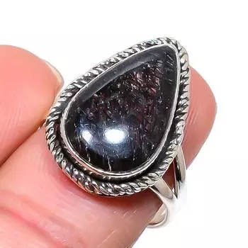 Natural Black Rutile Gemstone Handmade 925 Sterling Silver Jewelry Ring S.8 h1e49
