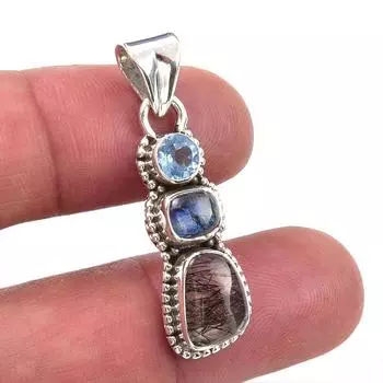 Natural Black Rutile,Kyanite 925 Solid Sterling Silver Gift Pendant 1.50 s0l62