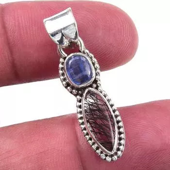 Natural Black Rutile, Kyanite 925 Solid Sterling Silver Gift Pendant 1.25 u7c22