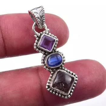 Natural Black Rutile, Kyanite 925 Solid Sterling Silver Gift Pendant 1.50 q3U79