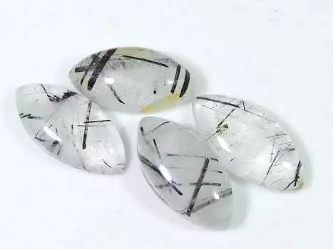 Natural Black Rutile Quartz Marquise Cabochon Loose Gemstone 4Pcs Lot10X19MM RQ-1489