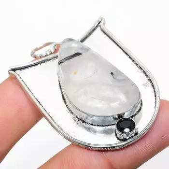 Natural Black Rutile, Spinel Gemstone 925 Sterling Silver Pendant 2.05 U1o36