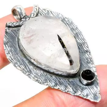Natural Black Rutile, Spinel Gemstone 925 Sterling Silver Pendant 2.09 o6q88