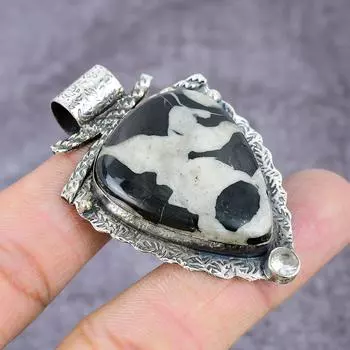 Natural Black Rutile, Topaz Handmade 925 Sterling Silver Pendant 2.37 A3d02