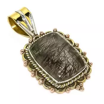 Natural Black Rutile TwoTone 925 Solid Sterling Silver Gift Pendant 1.50 m7n13