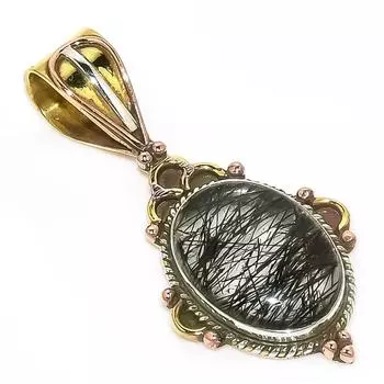 Natural Black Rutile TwoTone 925 Solid Sterling Silver Gift Pendant 1.50 s2O14