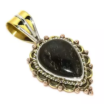 Natural Black Rutile TwoTone 925 Solid Sterling Silver Gift Pendant 1.50 J7d66