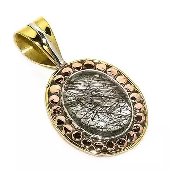 Natural Black Rutile TwoTone 925 Solid Sterling Silver Gift Pendant 1.25 M8w90