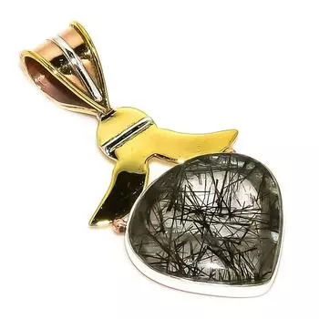 Natural Black Rutile TwoTone 925 Solid Sterling Silver Gift Pendant 1.50 S9m60