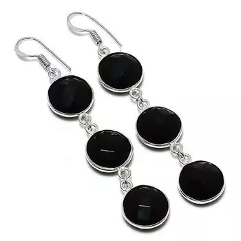 Серьги из стерлингового серебра 925 пробы с натуральным черным камнем шпинелью 2,76 дюйма O9G20