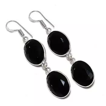 Серьги из стерлингового серебра 925 пробы с натуральным черным камнем шпинелью 2,25 дюйма M5J56