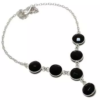 Ювелирное ожерелье из серебра 925 пробы с натуральным черным камнем шпинелью 18 дюймов L8W91