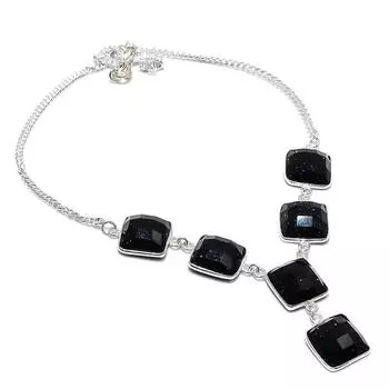 Ожерелье из серебра 925 пробы с натуральным черным камнем шпинелью 18 дюймов C3Q78