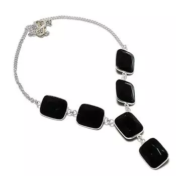 Natural Black Spinel Gemstone 925 Sterling Silver Jewelry Necklace 18 B6w58