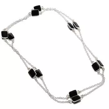Natural Black Spinel Gemstone 925 Sterling Silver Jewelry Necklace 36 W3A53