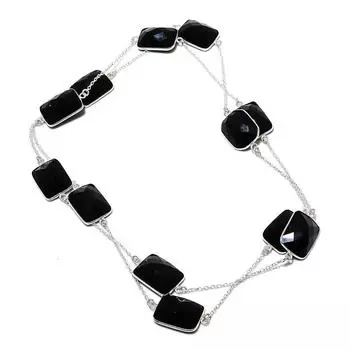Natural Black Spinel Gemstone 925 Sterling Silver Jewelry Necklace 36 t2s77