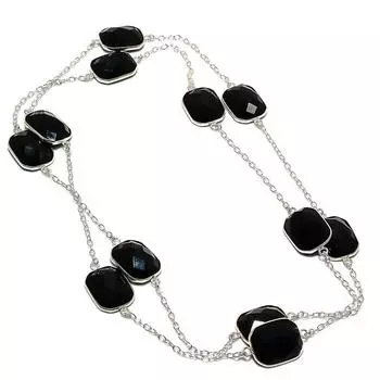 Natural Black Spinel Gemstone 925 Sterling Silver Jewelry Necklace 36 N5V45