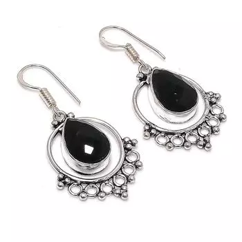 Natural Black Spinel Gemstone 925 Sterling Silver Jewelry Earring 1.77 U9H79
