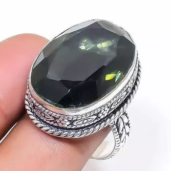 Natural Black Spinel Gemstone 925 Sterling Silver Jewelry Ring Size 8.5 g8p62