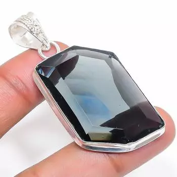 Natural Black Spinel Gemstone 925 Sterling Silver Jewelry Pendant 2.21 h5B89