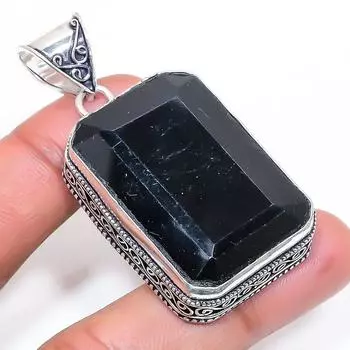 Natural Black Spinel Gemstone 925 Sterling Silver Jewelry Pendant 2.21 u8r59