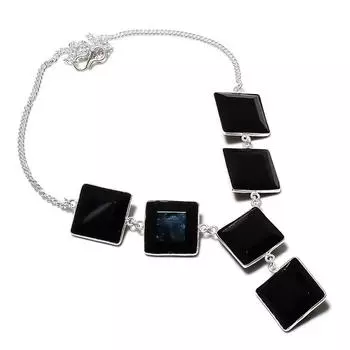 Natural Black Spinel Gemstone 925 Sterling Silver Jewelry Necklace 18 y1j74