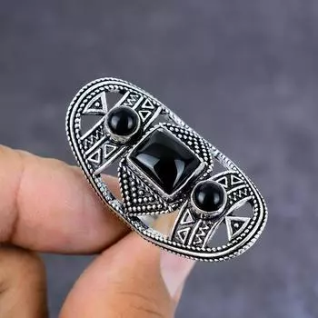 Natural Black Spinel Gemstone Handmade 925 Sterling Silver Ring Size 11 S6m69