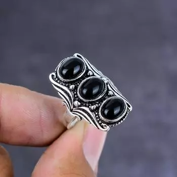 Natural Black Spinel Gemstone Handmade 925 Sterling Silver Ring Size 10 h1S99