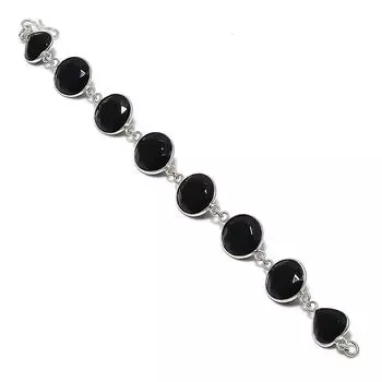 Natural Black Spinel Gemstone Handmade 925 Sterling Silver Bracelet 7-8 r9h13