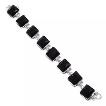Natural Black Spinel Gemstone Handmade 925 Sterling Silver Bracelet 7-8 R4Y61