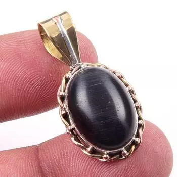Natural Black Star Gemstone 925 Solid Sterling Silver TwoTone Pendant 1.25 k4q27