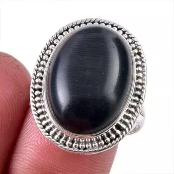 Natural Black Star Gemstone 925 Solid Sterling Silver Jewelry Ring Size 9 A8Z61