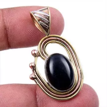 Natural Black Star Gemstone 925 Solid Sterling Silver TwoTone Pendant 1.50 i5j54