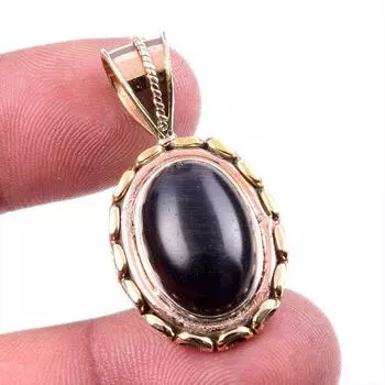 Natural Black Star Gemstone 925 Solid Sterling Silver Two Tone Pendant 1.5 N0y94