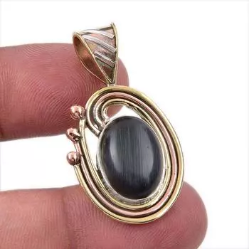 Natural Black Star Gemstone 925 Solid Sterling Silver TwoTone Pendant 1.50 u0P19