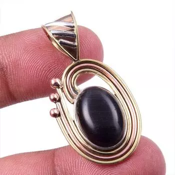 Natural Black Star Gemstone 925 Solid Sterling Silver TwoTone Pendant 1.50 A6C34