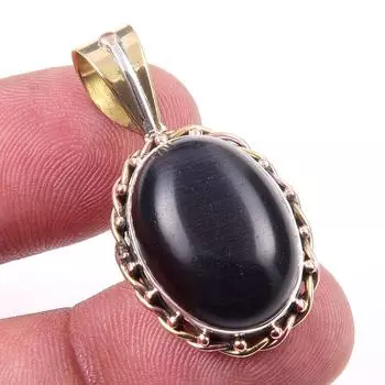 Natural Black Star Gemstone 925 Solid Sterling Silver TwoTone Pendant 1.25 D0N88