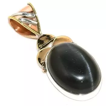 Natural Black Star Stone Two Tone 925 Solid Sterling Silver Pendant 1.50 B1t52