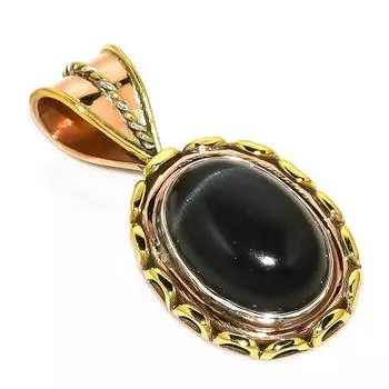 Natural Black Star Stone Two Tone 925 Solid Sterling Silver Pendant 1.50 C6s56