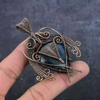 Natural Black Tiger Eye Gemstone Copper Wire Wrap Jewelry Pendant 3.03 L0E95