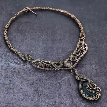 Ожерелье из натурального черного тигрового глаза и лунного камня с медной проволокой 18 дюймов u9u25