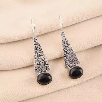 Natural Black Tourmaline 925 Sterling Silver Jewelry Handmade Earrings 1.9 EE-165-30
